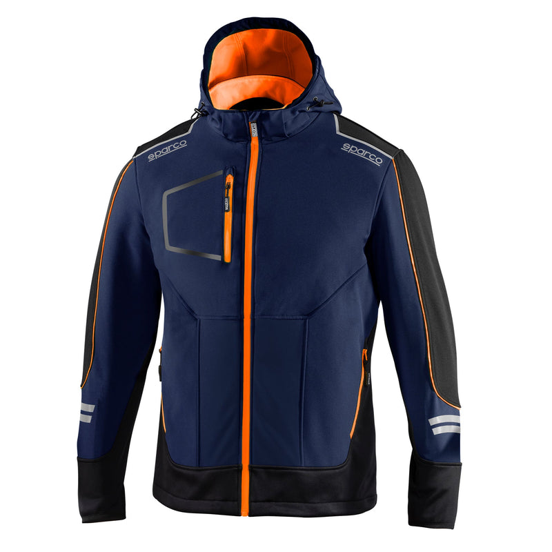Sparco Tech York Softshell Jacket — navy blue/fluo orange