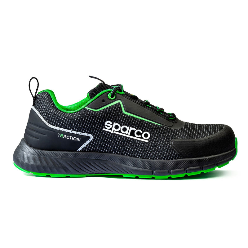 Sparco Safety Shoes S1PS Traction Sanyo Unisex Black/Fluorescent Green — Black/Fluo green