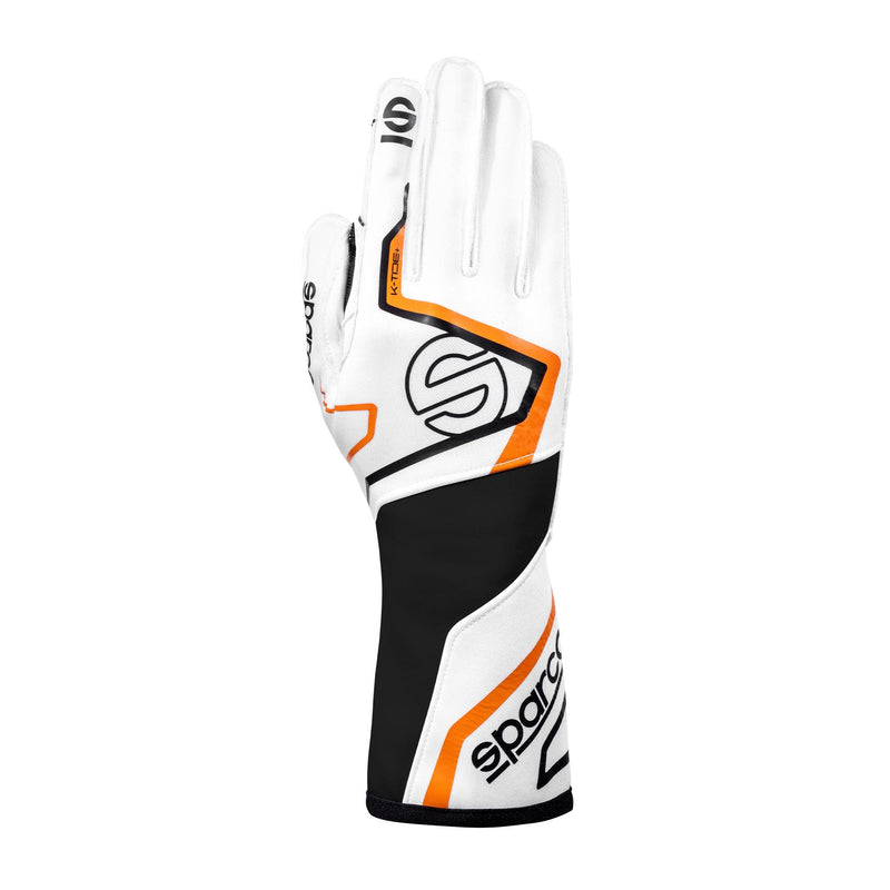 Sparco K-Tide+ Karting Gloves — White/Fluorescent orange